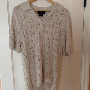 Jordan Beige Knit Short Sleeve Button Polo Small